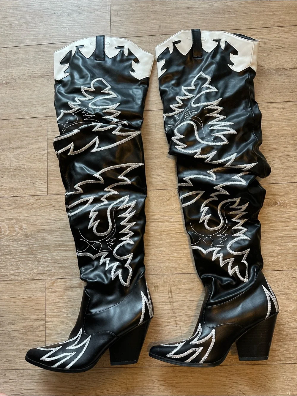 Cape Robbin Kelsey 21 Black and White Over-the-Knee Western Cowboy Boots